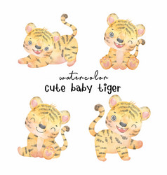 Cute Baby Tiger Watercolor Hand Drawing Painting