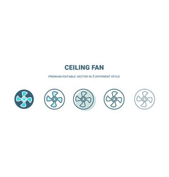 Ceiling Fan Icon In 5 Different Style Outline