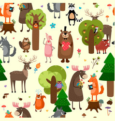 Happy Forest Animals Seamless Pattern Background