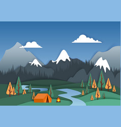 Mountain Camp In Paper Art Style