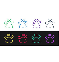 Set Line Bear Paw Footprint Icon Isolated On Black