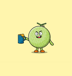 Cute Melon Cartoon Character With Beer Glass