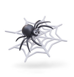 Cute Realistic Black Spider Spins Web On White