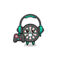 Dart Board Gamer Mascot Holding A Game Controller