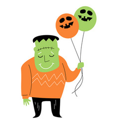 Frankenstein Hold Balloons Halloween Cartoon