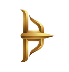 Golden Embossed Bow And Arrow Icon On A White