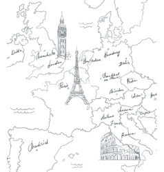 Hand Drawn Tourist Map With Sights Of Europe