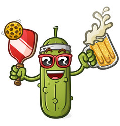 Pickleball Cartoon Character Drinking A Beer Mug