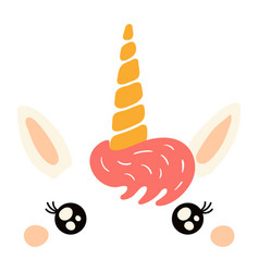 Cute Unicorn Face With Kawaii Eyes Hand Drawn