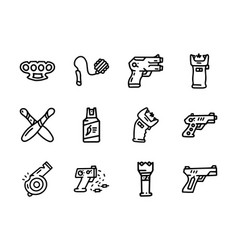 Self Defence Line Doodle Simple Icon Set