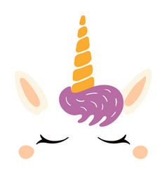 Cute Unicorn Face With Eyes Closed Hand Drawn