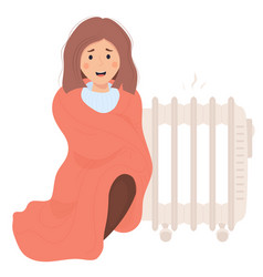 Girl Wrapped In Blanket Basking Near Radiator