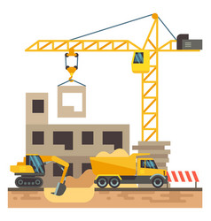 Construction Site Scene Cartoon House Building