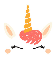 Cute Unicorn Smiling Face With Eyelashes Hand