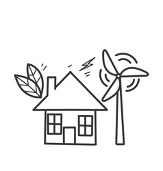 Hand Drawn Doodle Eco House With Wind Turbine