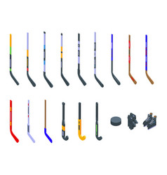 Hockey Stick Icons Set Isometric Field