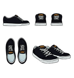 Set Cartoon Skaters Shoes Top Side And Front