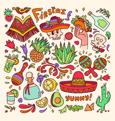 Cinco De Mayo Doodle Set Color Mexican Food