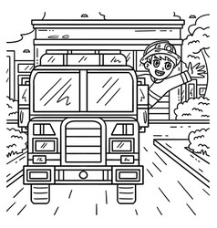 Firefighter Waving From Fire Truck Coloring Page