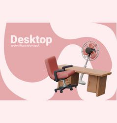 Furniture For Workplace In 3d Cartoon Style Desk