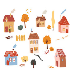 Different Houses Clipart Set Country Trees