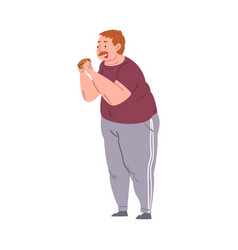 Fat Young Man Eating Burger Obese Person Enjoying