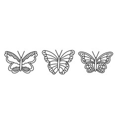 Cute Outline Doodle Set Of Butterflies As Trendy