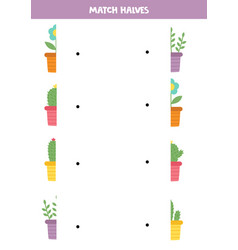 Match Parts Of Cute Flowers In Pots Logical Game