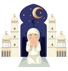 Arab Muslim Girl Praying Cartoon Character