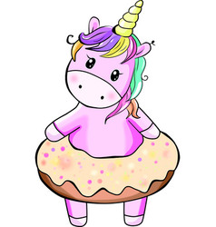 Cute Unicorn In A Donut Isolated On White