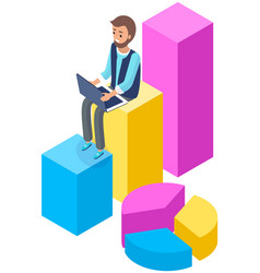 Man Sitting On Bar Chart Analyzes Financial Dat