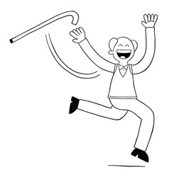 Cartoon Old Man Throws Cane And Starts Running