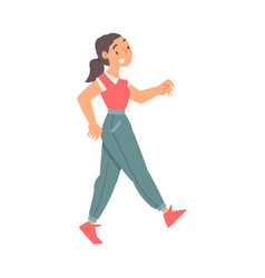 Happy Walking Woman Character Taking Steps Forward