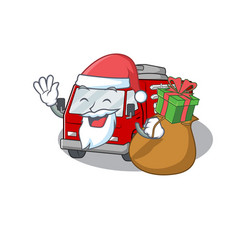 Santa Fire Truck Cartoon Character Design Having