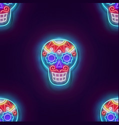 Seamless Pattern With Glow Sugar Male Skull