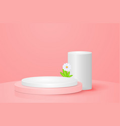 3d Geometric Product Showing Podium Scene On Pink