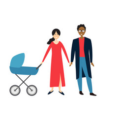 Couple With Baby In A Stroller