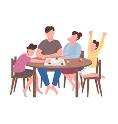 Family Members Play Board Game Semi Flat Color