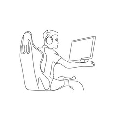 Man Learning Or Working Online One Line Art