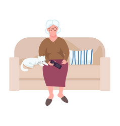 Elderly Woman Watching Tv Semi Flat Color