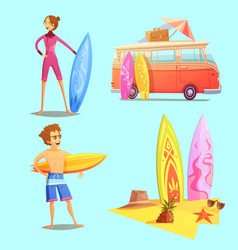 Surfing Retro Cartoon 2x2 Icons Set