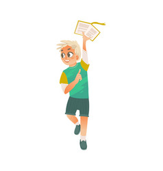 Cartoon Boy Holding Open Book Above Head