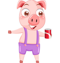 Cute Pig Cartoon Character Holding Soda Can