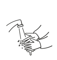 Hand Drawn Doodle Wash Hands With Tap Water