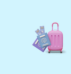 Realistic Pink Trolley Bag Different Passports