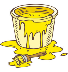 Tin Can Of Yellow Paint And Paintbrush