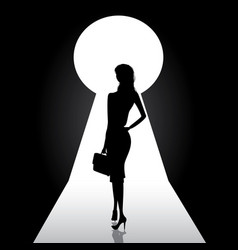 Business Woman Silhouette Standing Front Door