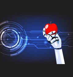 Robot Hand Is Holding An Apple On Abstract