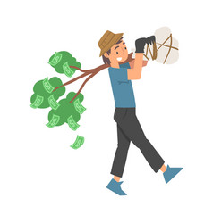 Man Character Carrying Money Tree Sapling