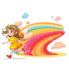 Cute Fairy Cartoon With Rainbow